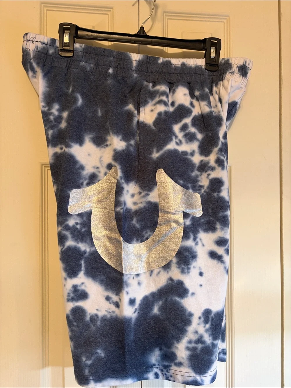 True Religion Navy and White Tie-Dye Fleece Shorts